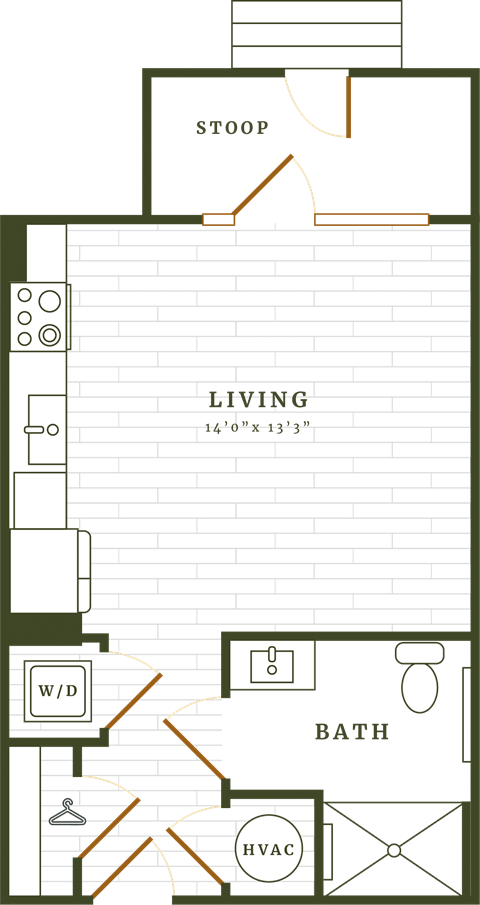 Floor plan for studio, 1 bath, 465 sqft